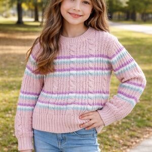 Daisy & Cleo Girls' Sweater Size M 10/12 Pastel Pink Cable Knit Autumn Winter